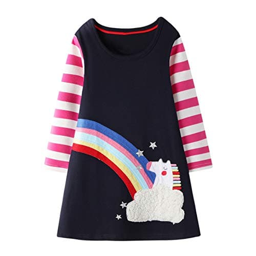 Baby long dress with unicorn for winter with rainbow