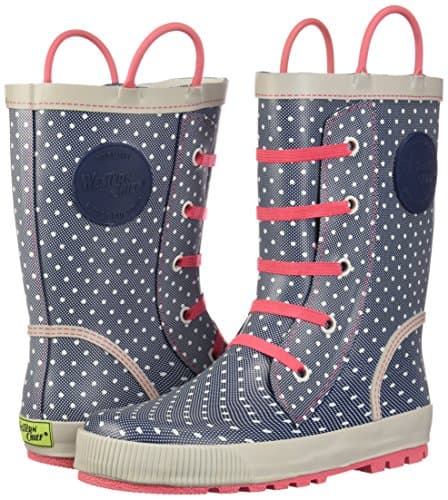 Bottes de pluie bleues et roses pour fille girly style sneakers avec lacets et petits pois