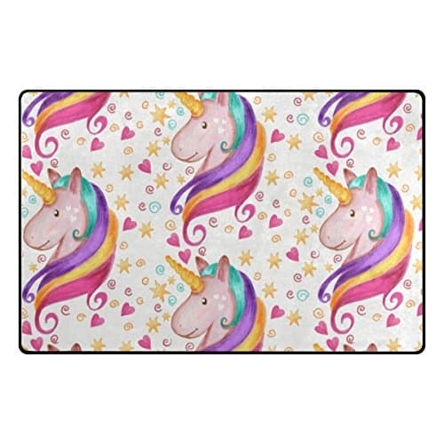 Pink carpet with rainbow unicorns