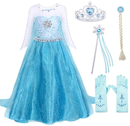 Elsa costume dress with crown, gloves and jewellery