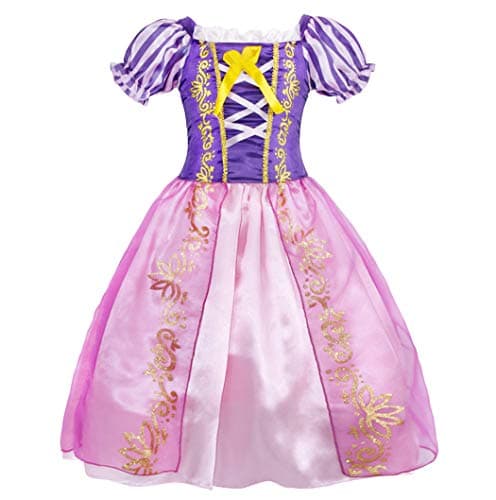 Rapunzel purple satin princess dress with flared sleeves