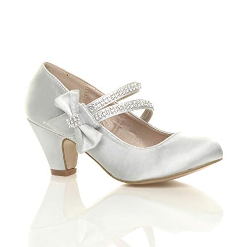 Elegant silver glitter Mary Jane pumps with little heels for girls