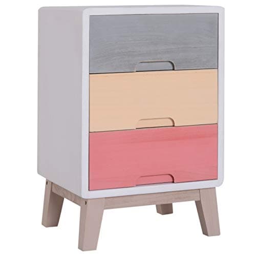 White and pink wooden bedside table with several drawers