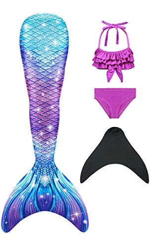 Girl's purple bikini swimsuit set with shiny mermaid tail