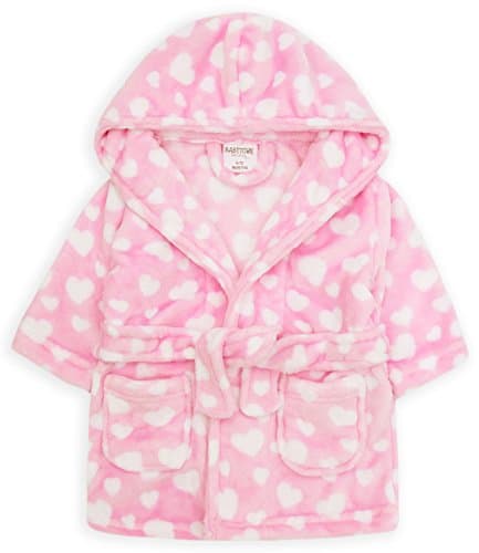 Hooded baby bath robe dressing gown with heart print