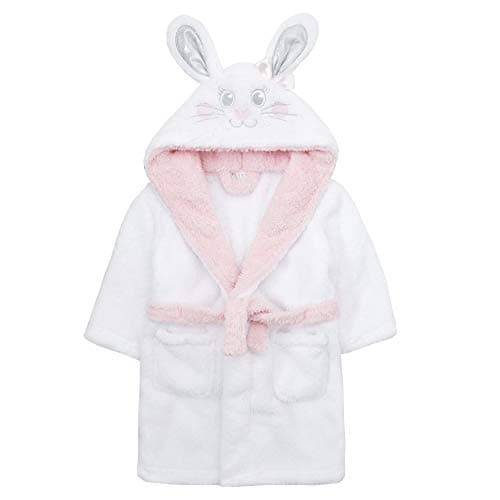 Miikidz white bunny bathrobe with 3D ears for girls from 2 to 6 years old