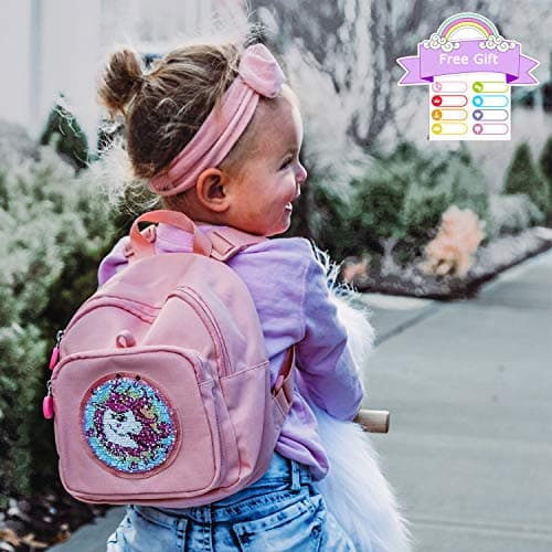 backpack for girls aged 1 to 3 years with sequin unicorn