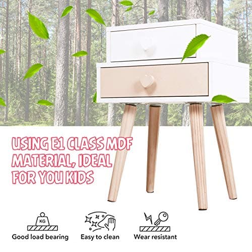 Original girl's bedside table in wood and MDF in a fancy design with heart drawer knob