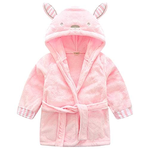 Pink bunny bathrobe with hood and little bunny ears for girls in pastel pink