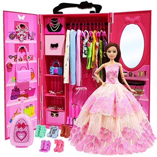 Pink fushia dresser Zita portable with Barbie style doll clothes