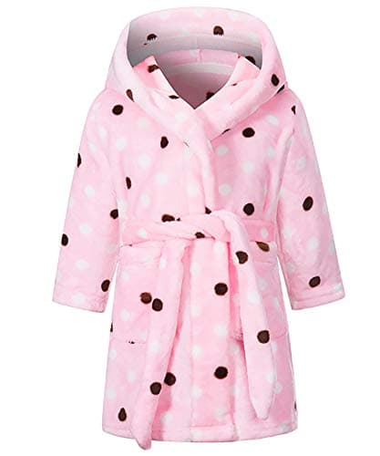 Pink hooded bathrobe for girls with polka dots
