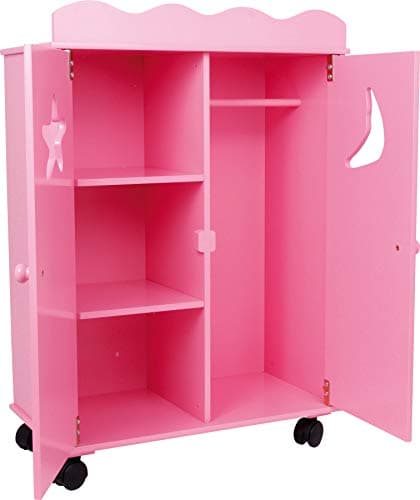 Doll cabinet with made of pink and white wood, with bed