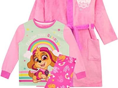 Girl's bathrobe with hood and little ears Patrol bright pink Skye in polyester from 18 months to 8 years
