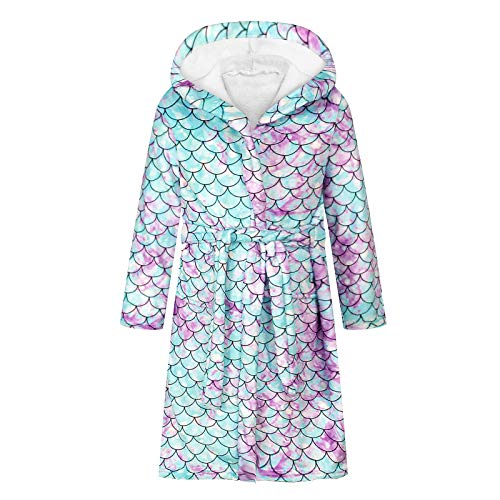 The pink and green mermaid princess bathrobe with hood and crown from 7 to 13 years in polyester