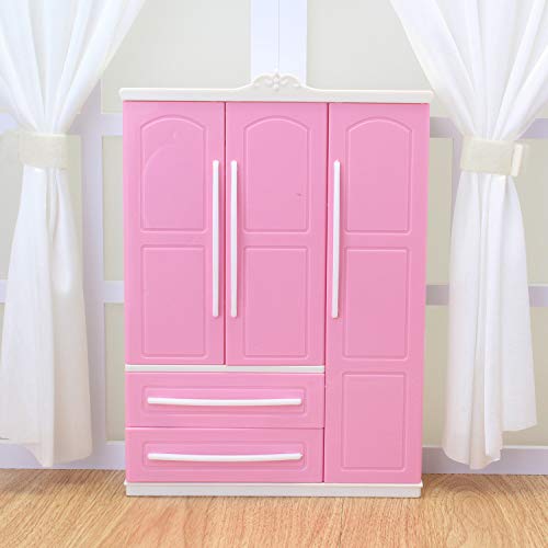 Armoire rose 3 portes pour vêtements de poupée style Barbie en plastique