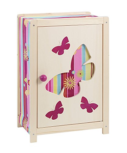 53 cm high multicoloured wooden wardrobe for doll's clothes with butterfly