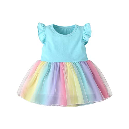 Baby girl's rainbow ballet tutu blue dress