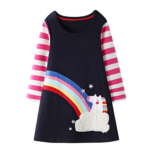 Baby long dress with unicorn for winter with rainbow