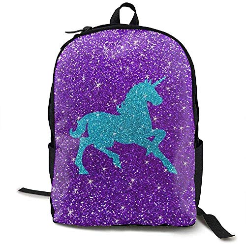 Girl's Backpack with Blue Unicorn Sequins on Purple Sequins
