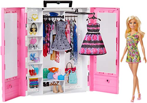 Glamorous dressing room for Barbie outfits with handle to be easily taken everywhere