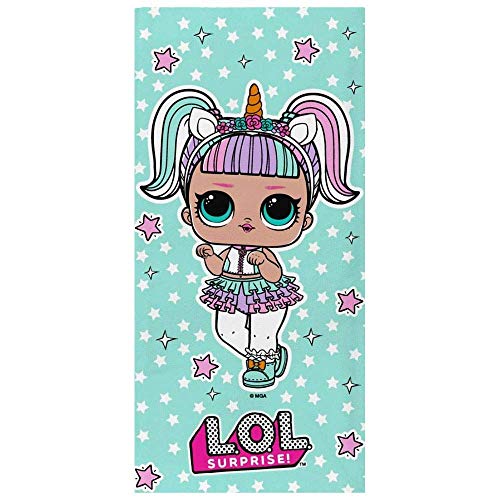 Large L.O.L Doll unicorn beach towel for girls in turquoise cotton material