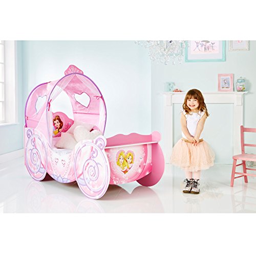 Princess carriage bed for girls with lighted wooden arch