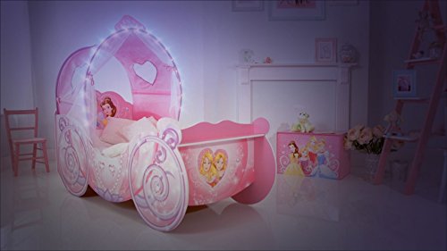 Princess carriage bed for girls with lighted wooden arch
