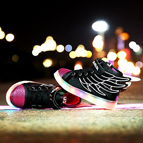 Black and fuchsia pink, flashy and winged, flashing and luminous Led trainers for girls