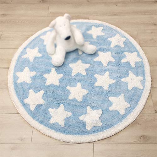 Blue and white round carpet with stars pattern