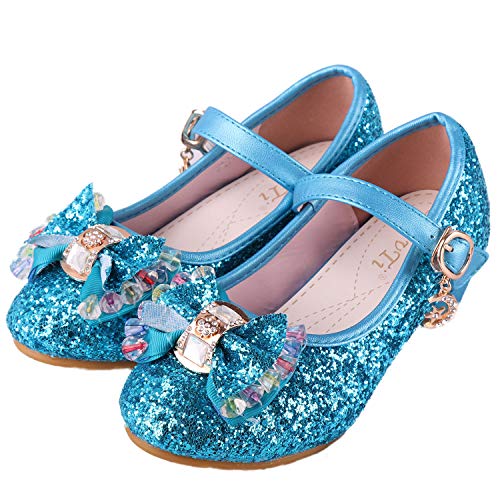 Princess shoes with sequins and heels for girls, blue, Elsa style like