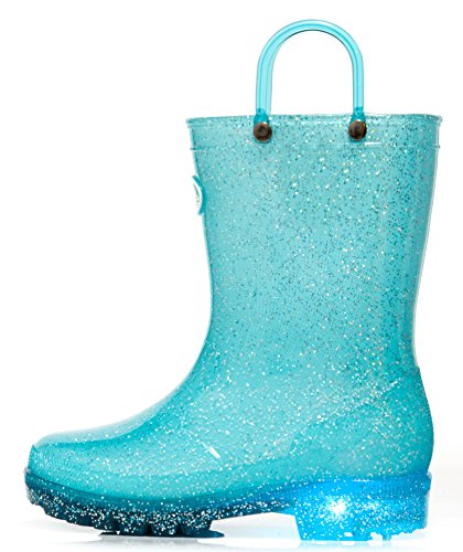 Outee blue glitter girls Light Up wellies with easy on handles