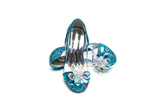 Blue glittery princess ballerinas with flower and low heels