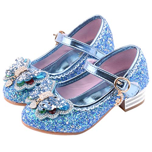 Blue glittery princess shoes with bow and low heels