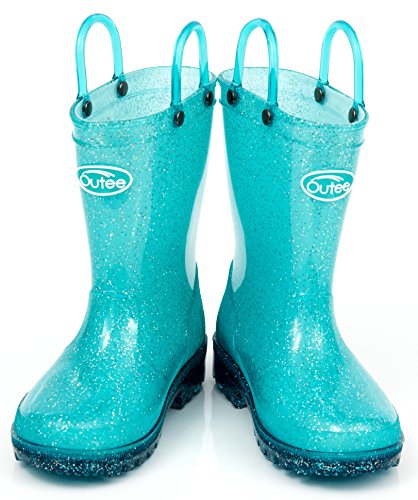 Blue litter rain boots for girls with easy on handles