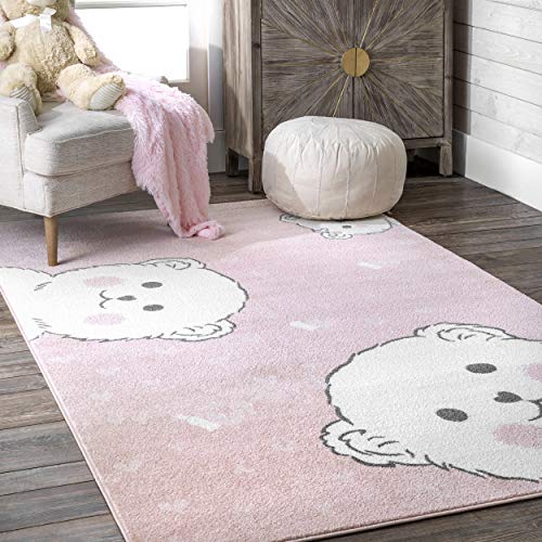Blushing bears pattern design pink aera rug for a girly bedroom