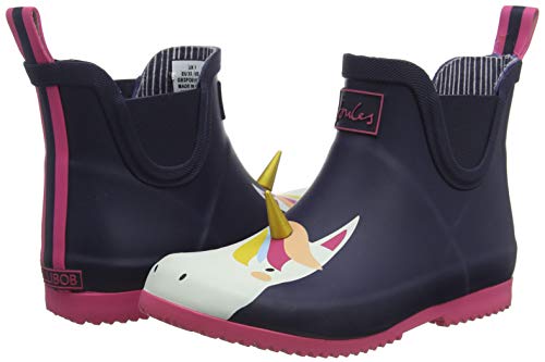 Joules Girl's Pink and Navy Low Rain Boots with Unicorn