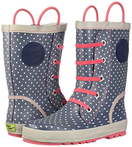 Bottes de pluie bleues et roses pour fille girly style sneakers avec lacets et petits pois