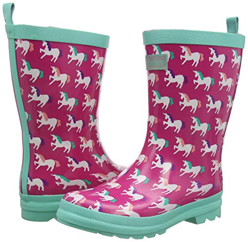 Pink and blue rain boots with unicorn print for girly girls by Hatley