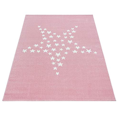 Pink carpet with white stars for girl's bedroom