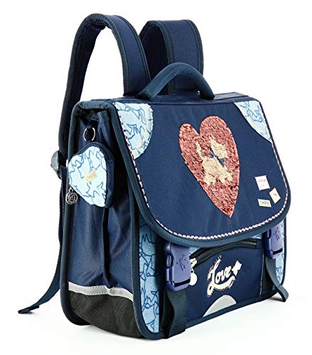 Cartable fille Chipie rose et bleu avec sequins réversibles  pour l'école