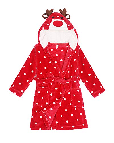 Santa rendeer hooded red bathrobe for girls with polka dots 