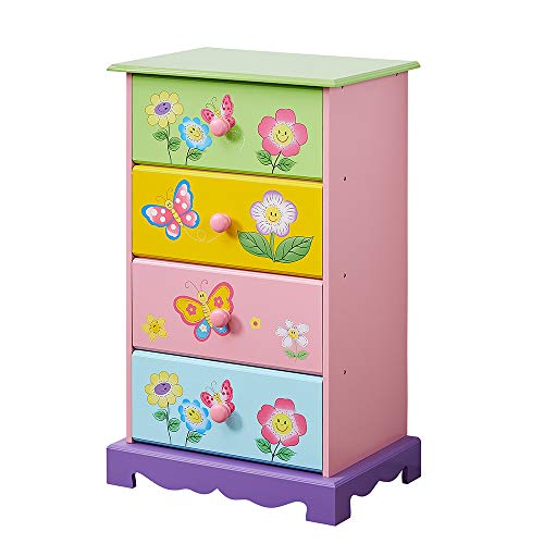 Colorful bedside table for little girls with flowers