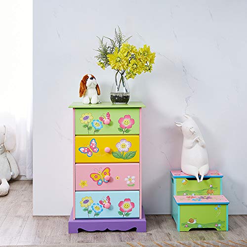 Colorful bedside table for little girls with flowers