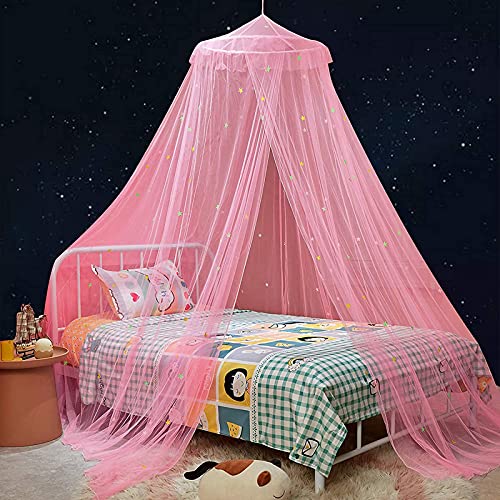 Cool bed canopy curtain with fluorescent stars that glow in the dark