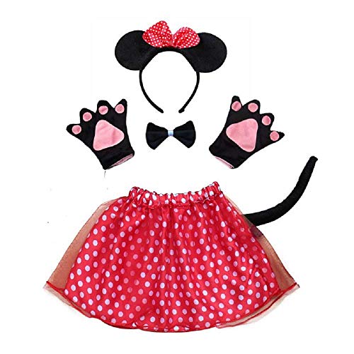 Minnie Mouse Halloween Petticoat Costume Dress with Tail and Gloves