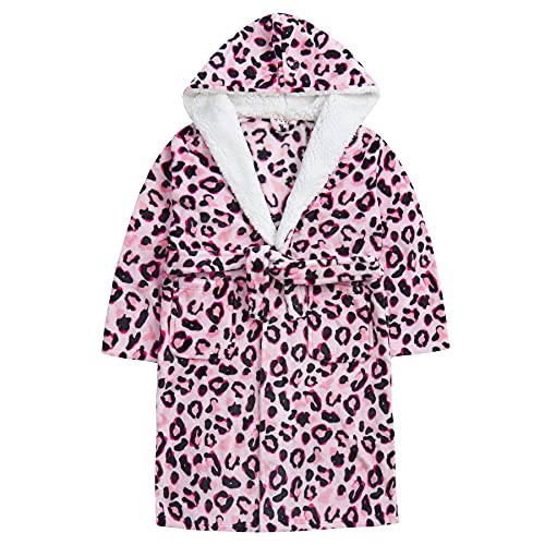 Cosy pink leopard print bathrobe for girls