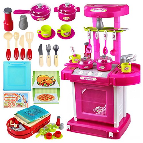 Dinette cuisine en plastique fushia avec four