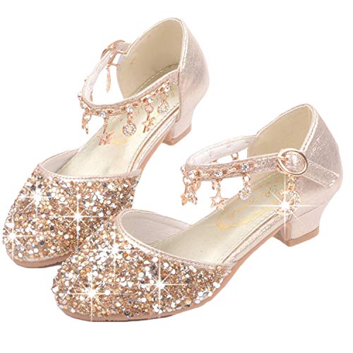 Cute gold sandals for girls with low heel perfect for dress up