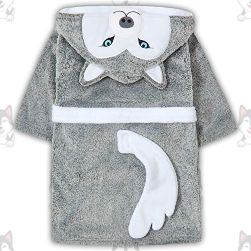 Cute wolf bathrobe for girl grey and white with 3D ears and little tail