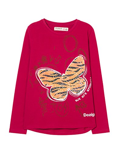 Desigual girl's red t-shirt with glitter butterflies